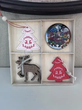 4 Compartment Wooden Box Christmas Decor Vignette