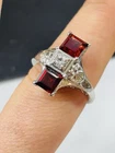 TJC unusual silver ring UK size S/T with red garnets and white topazes NOS
