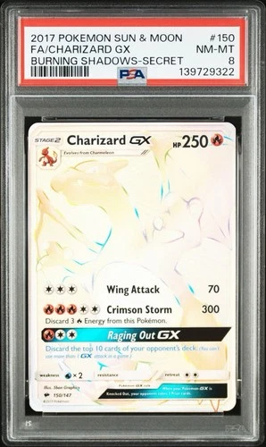 Pokémon Sun & Moon Burning Shadows Charizard GX Rainbow Rare 150/147 PSA 8