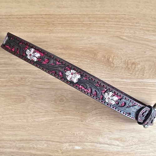 Shyanne Girls' Western Tooled Brown Leather Floral Glitter Underlay Belt Size 28 - Picture 7 of 13