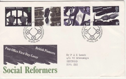 GB Stamps First Day Cover Social Reformers, coal, prison, chimney SHS chain 1976
