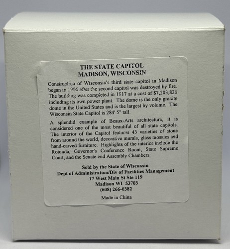 Madison Wisconsin State Capitol Resin Model w/ Original Box 3”x 3” - Picture 4 of 4