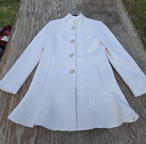 New Fleet Street London Women's White Flirty Peplum Wool Blend Coat Size Medium - Picture 3 of 10