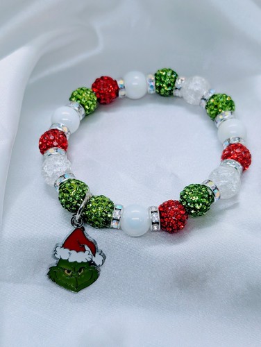 Bracciale Natalizio Grinch Perline Strass - Foto 3 di 3