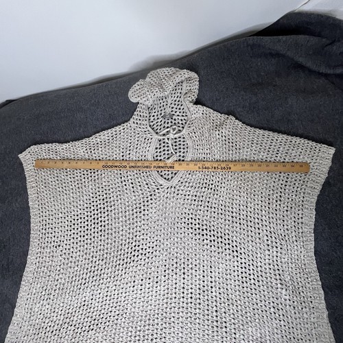J Jill Poncho Open Knit Crochet Sweater Hooded Beach Cover Up Summer Vacation XL - Picture 4 of 8