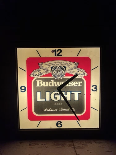 VTG Budweiser Light Beer Anheuser-Busch 1980's Hanging Lighted Beer Clock Sign