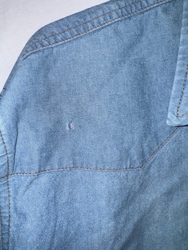Wrangler XL Denim Druckknopf Hemd Western Langarm Perlen Druckknöpfe Lochfehler - Bild 7 von 8