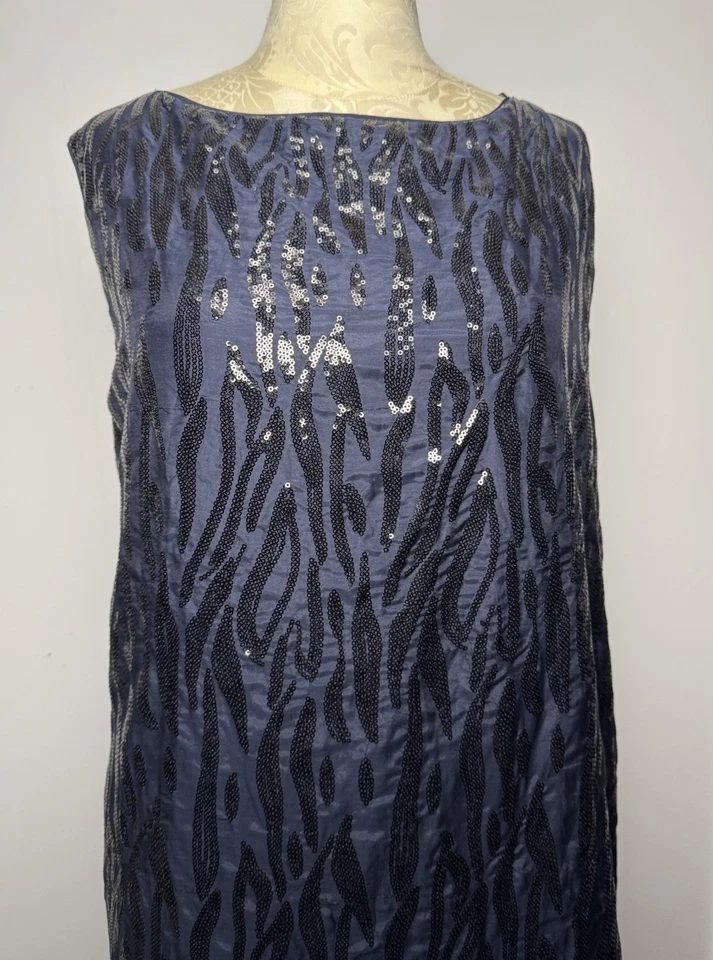 Suzi Chin 22W Navy Blue Sequin Silk Cocktail Dress Plus Size Maggie Boutique - Image 2 of 4