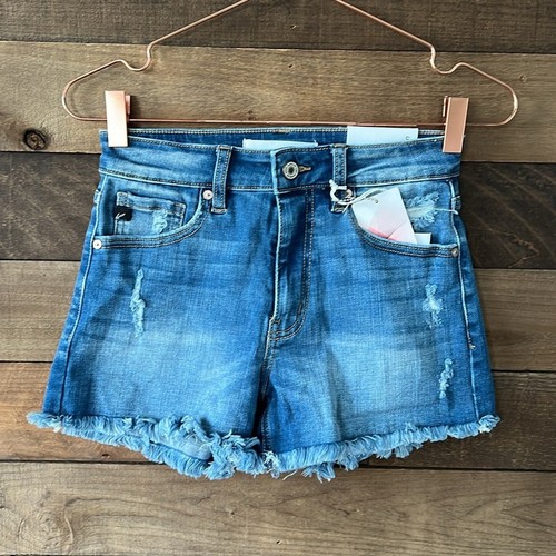 NWT KanCan Women's Frayed Hem Jean Shorts in Medium Wash Denim - Picture 3 of 9