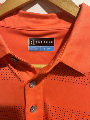 Neu mit Etikett PGA Tour Poloshirt kurzärmlig feuchtigkeitsableitend Large orange Golf für Herren - Bild 3 von 10