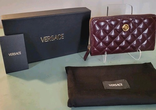 NIB Versace Burgundy Quilted Calfskin Leather Long Zip Around Wallet w/Box COA - Picture 2 of 17