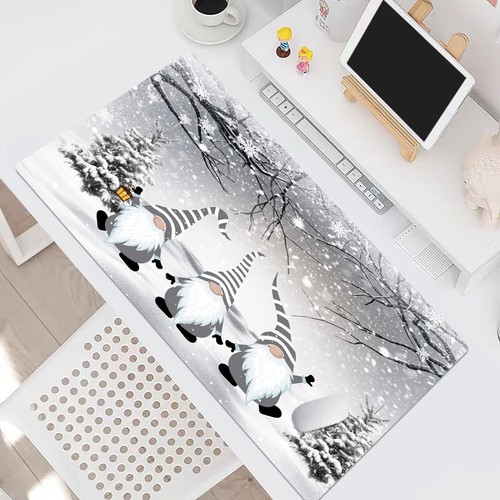 Winter Forest Cute Gray Christmas Gnome Desk Mat for Keyboard and Mouse Desk Pad - Picture 4 of 6