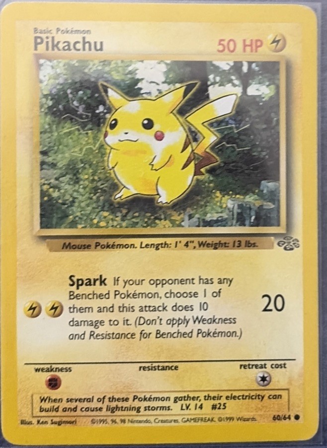 Pokemon, Pikachu Spark Basic Pokemon 50 HP, LV14, #25, 60/64 1995