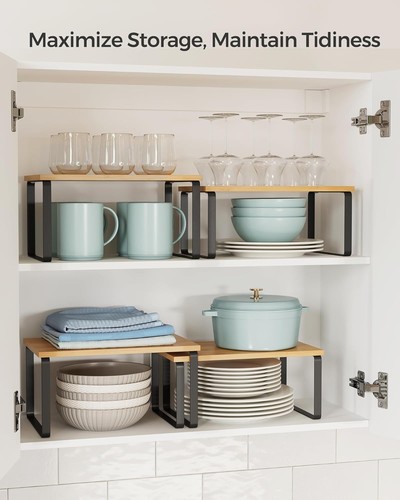 SONGMICS Juego de Estantes de Contador de Cocina de 2 Piezas, Estante de Especias Apilable, Ampliable Met - Imagen 4 de 7