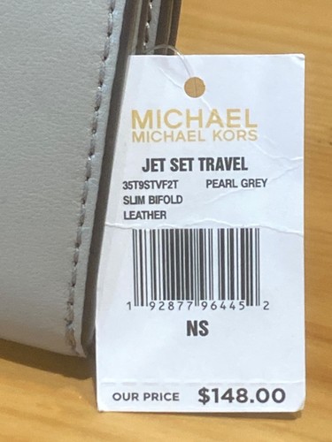 MICHAEL KORS JET SET TRAVEL small bifold WALLET CLUTCH MK grau silber LEDER - Bild 2 von 4