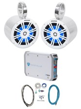 Pair Kicker 51KM604WL 6.5" Marine LED Wakeboard Tower Speakers Amplifier Amp Kit