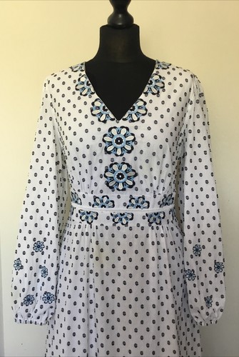 BODEN UK14L White Floral Summer Midi Dress 100% Cotton Lined Pockets - Picture 2 of 10