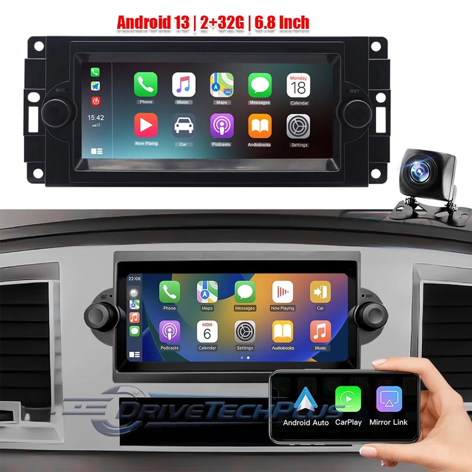 CarPlay For 2006-2008 Dodge Ram 1500 2500 3500 Android 13 Car Radio Stereo GPS Foto 3 de 4