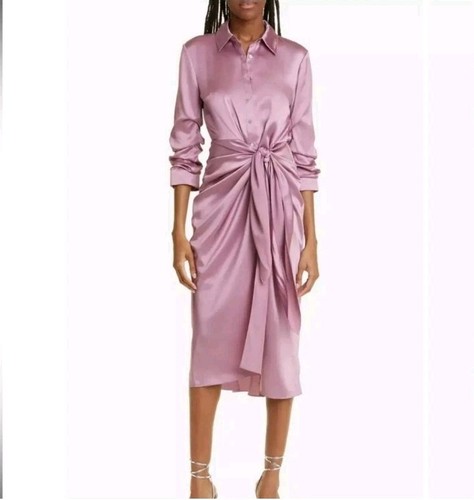 $595 Cinq a Sept Jacey Silk Charmeuse Midi Wrap Shirtdress 2 - Picture 1 of 2
