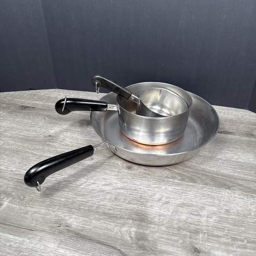 Set of 3 Revere Ware Copper Bottom Stainless Steel 12” Fry Pan And Pots, No Lids - Picture 3 of 7