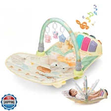 Baby Play Gym Mat with Multifunction Piano Music Box, Rocking Egg-Shaped Baby