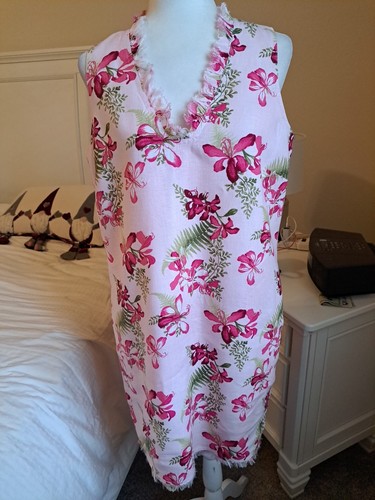 Tommy Bahama Size M Dress Maya Meadows Ruffle Shift Linen Floral Sleeveless EUC
