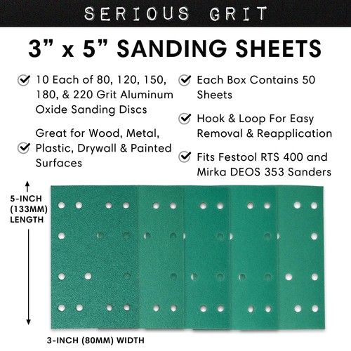 - 3" x 5" (80mm x 133mm) 14-Hole Sanding Sheet Assortment - 80, 120, 150, 180... - Bild 3 von 6