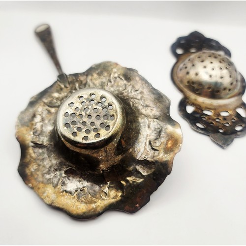 Antikes Godinger Jugendstil verziertes florales Silber Teesieb mit Löffel - Bild 3 von 7