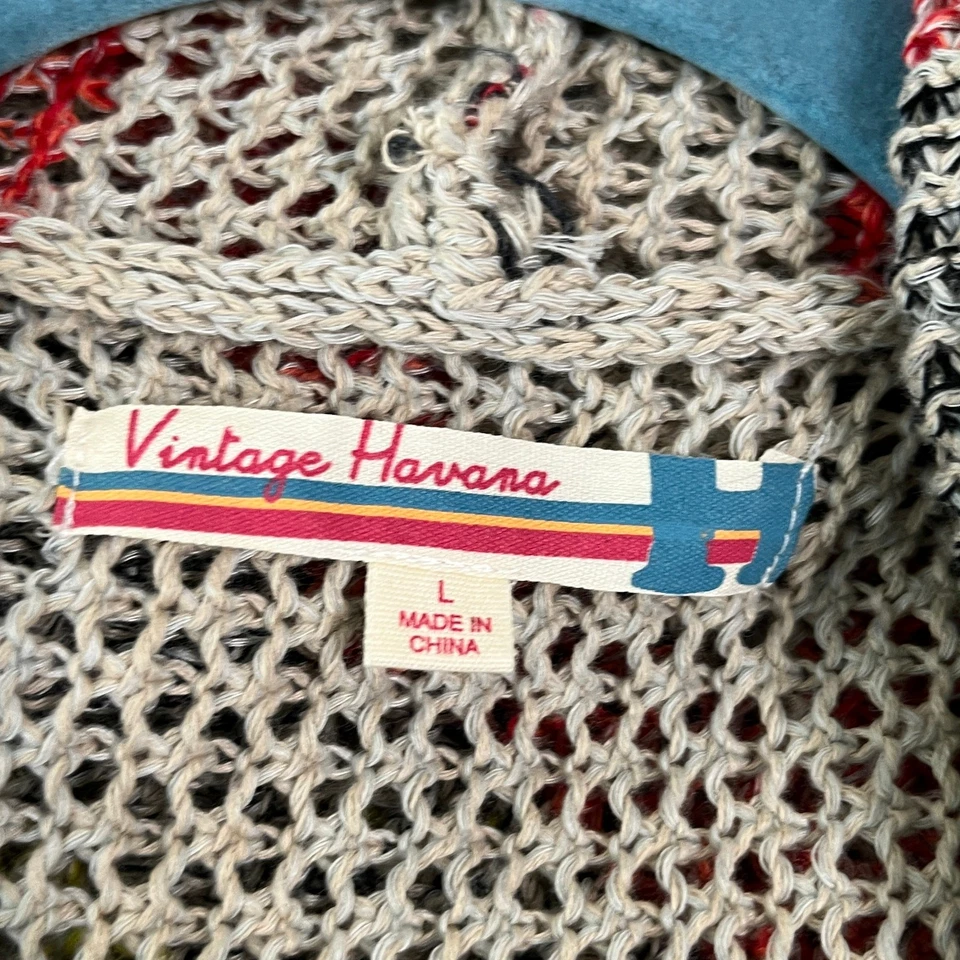 Vintage Havana Cardigan Sweater Womens Size Large Gray Open Knit Hooded Boho  - Image 4 of 4