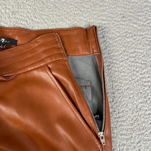 7 For All Mankind Hose Damen L braun Kunstleder vegan hoher Bund gerades Bein - Bild 8 von 22