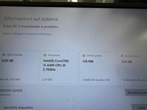 i5-6400 8Gb ram ssd 256 samsung evo win 10 pro pc sicomputer productiva one - Foto 3 di 4