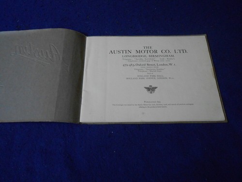 Folleto original Austin Full Line Prestige 1928 publicación 655 36 páginas - Imagen 2 de 10