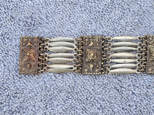 Vtg Mexico Silver Mayan Panel Link Bracelet Old Unique Jewelry * See Pictures  - Picture 4 of 9