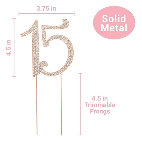 15 Cake Topper - Premium Rose Gold Metal - 15th Birthday or Anniversary Party... - Picture 4 of 9