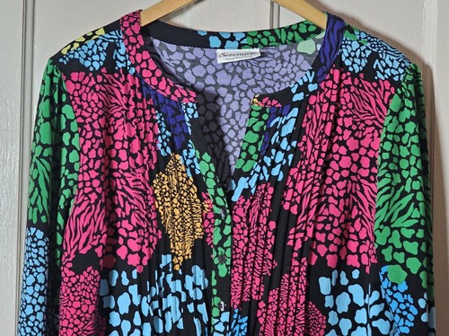Serengeti Top Women Size M Multicolor Spots Knit L/S Tunic Blouse Fairycore City - Bild 2 von 20