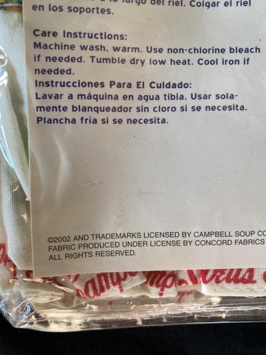 Vtg 2002 Campbell's Soup Tailored Tiers Curtain 60" x 36" + Valance MINT - Picture 8 of 8