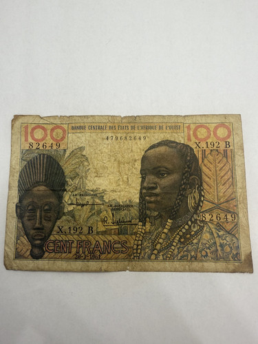100 FRANCS BANKNOTE FROM FRENCH WEST AFRICA 1961 Cent