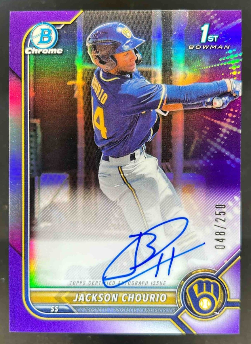 2022 Bowman Chrome Jackson Chourio Auto Purple Refractor 1st #48/250