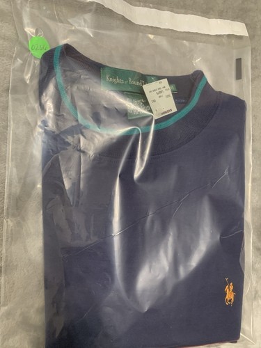 Vintage 90s Striped Shirt Mens Medium Navy Knights of Round Table Pocket Tee Y2K - Bild 9 von 9