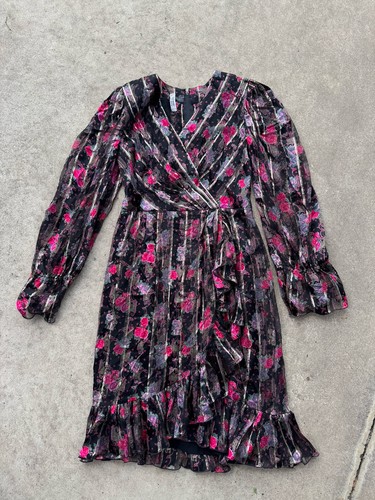 Yves Saint Laurent Vintage Silk Rose And Gold Lamé Dress, Size 10