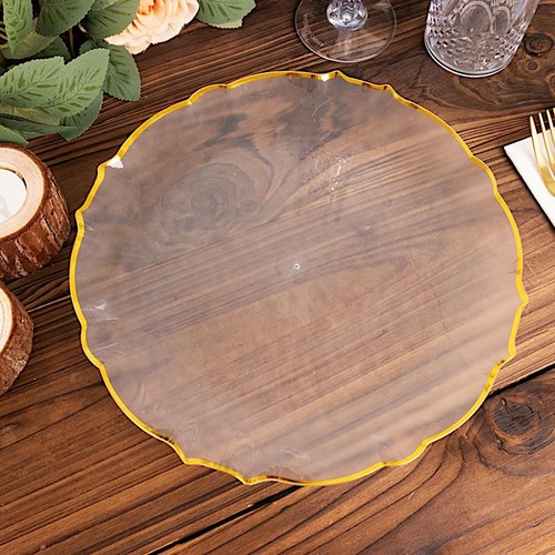 Platos de ensalada de plástico transparente de 10" borde festoneado dorado decoraciones de fiesta - Imagen 5 de 9
