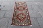 Fine Vintage Hand Made Traditional Oriental Wool Grey Red Long Runner 216x78cm