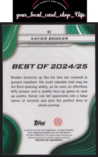 2024-25 Bowman's Best University #82 Xavier Booker Purple Refractors #/250 - Picture 2 of 2