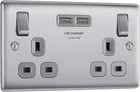 BG Electrical Double Switched Power Wall Plug Socket with Two USB-A Charging