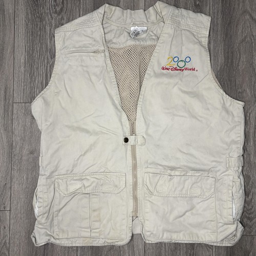 VINTAGE Walt Disney World Weste Herren Medium Beige 2000 Mickey Angeln Mesh 00s - Bild 1 von 7