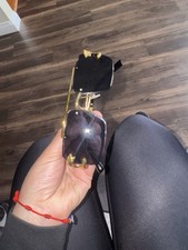 Unisex Rimless Oversized Square Sunglasses Gold Metal Frame Black Tinted