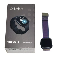 Fitbit Versa 3 Smart Watch Black With Band / Box - Tested And Works - No Charger