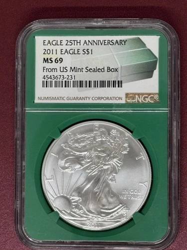2011 1 oz Silver American Eagle MS-69 NGC 25th Anniversary From Mint Sealed Box