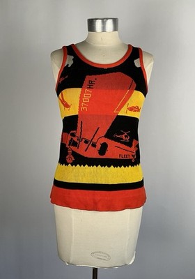 Vintage 1970's Giorgio Sant'Angelo Graphic Airplane Knit Singlet Top