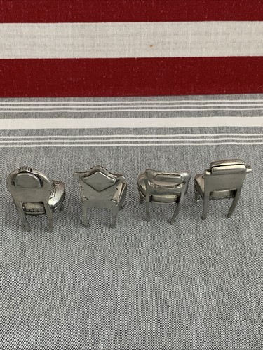 4 Miniatur Zinn Stuhl Tischkarten Halter Puppenhaus Möbel 4er Set - Bild 3 von 7